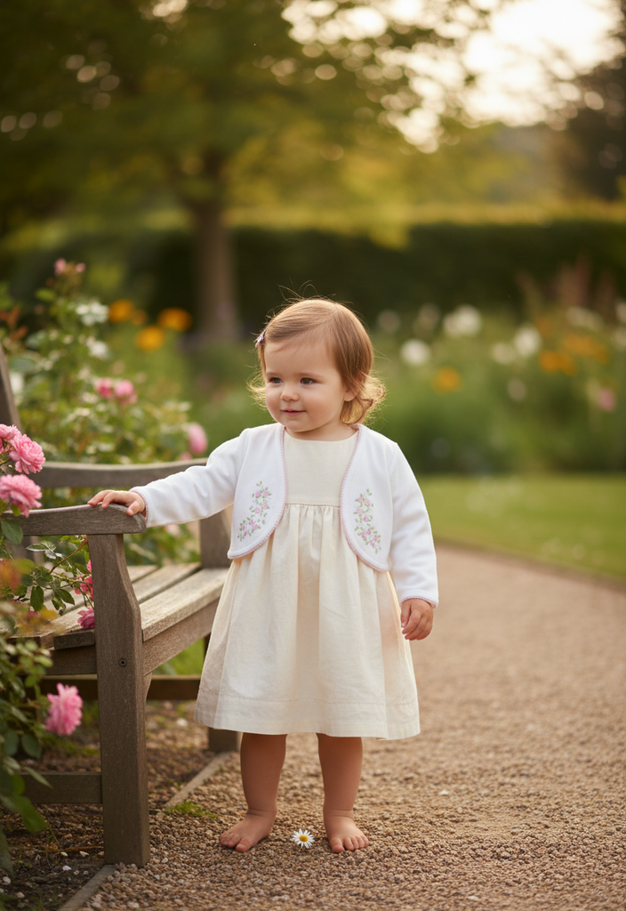 Ocean Baby Girls Hand Embroidered Rose Bullion Cardigan White/Pink (NB-10Yrs)