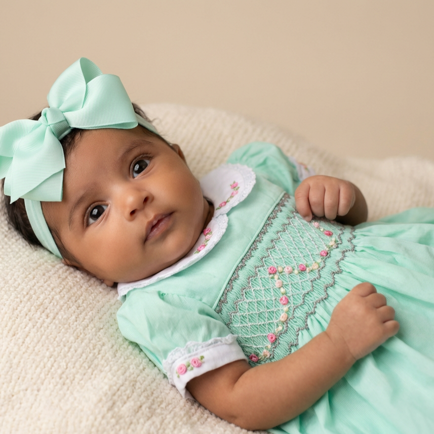 Ocean Baby Girls Mint Smocked Petticoat Layered Dress (NB-10Yrs)