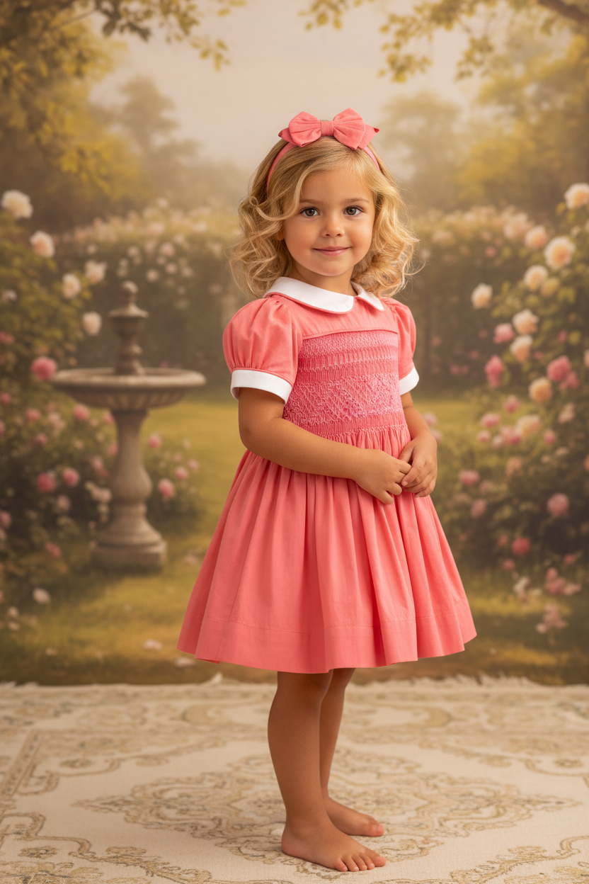 Ocean Baby Girls Salmon Sateen Smocked Petticoat Layered Dress - (NB-10Yrs)