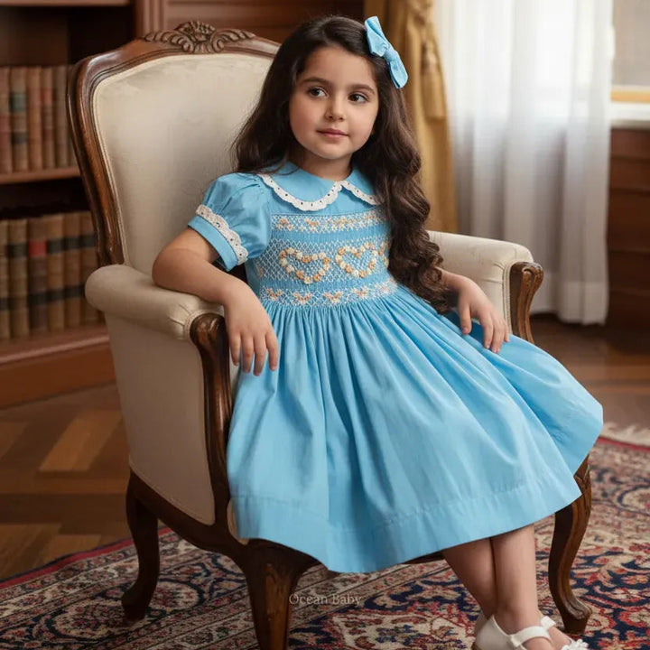Ocean Baby Girls 'Pearl Tide' Sateen Smocked Petticoat Layered Dress (NB-10Yrs)