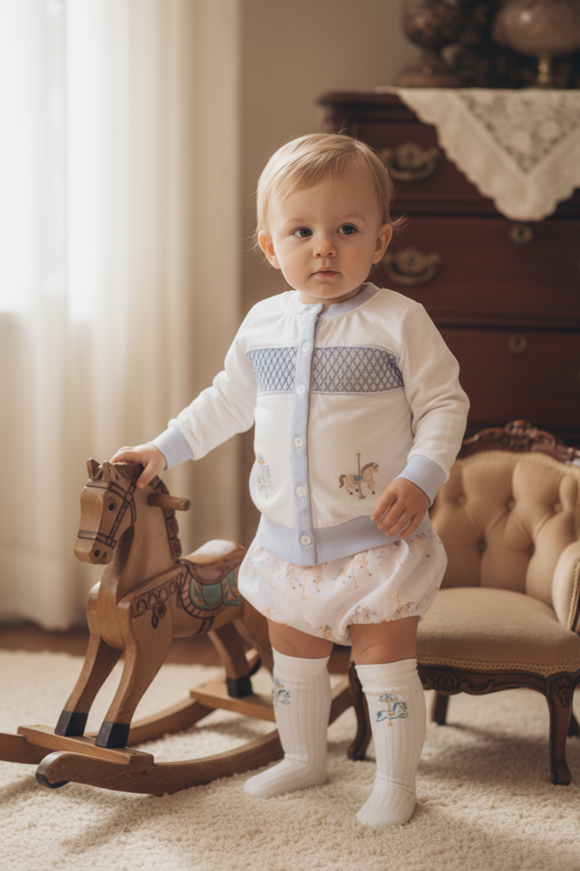 Ocean Baby Boys Carousel Smocked Cardigan & Pants Outfit (NB-3Yrs)
