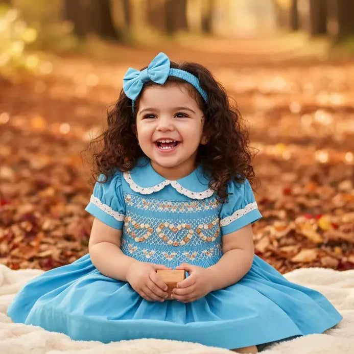 Ocean Baby Girls 'Pearl Tide' Sateen Smocked Petticoat Layered Dress (NB-10Yrs)