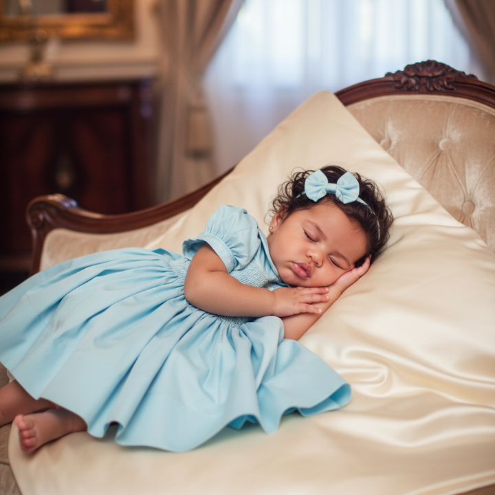 Ocean Baby Girls Duck Egg Lux Collection Sateen Smocked Front & Back Petticoat Layered Dress (NB-8Yrs)