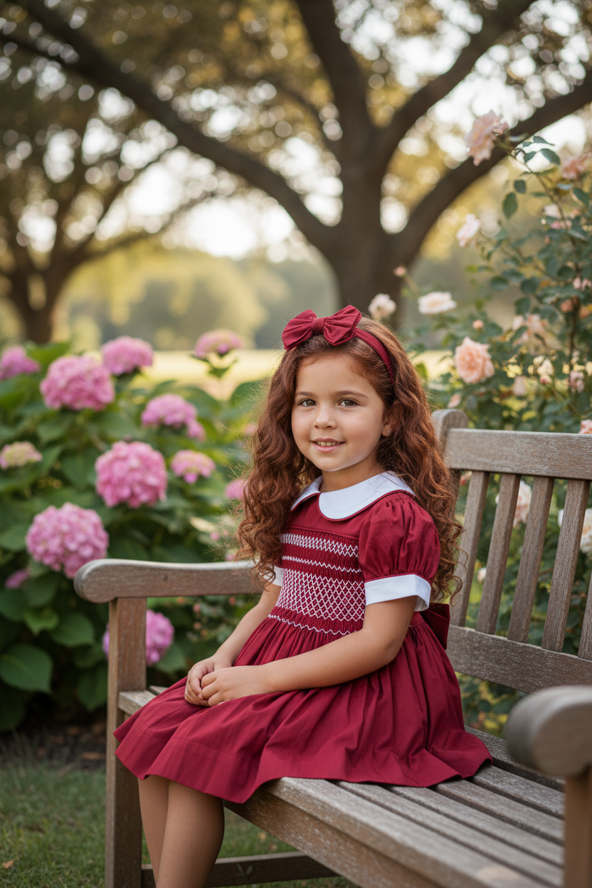 Ocean Baby Girls Bordeaux Sateen Smocked Petticoat Layered Dress - (NB-10Yrs)