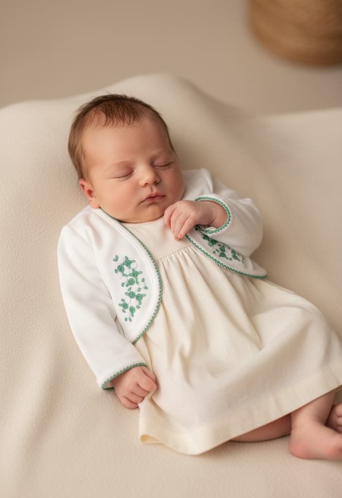 Ocean Baby Girls Hand Embroidered Rose Bullion Cardigan White/Emerald (NB-10Yrs)
