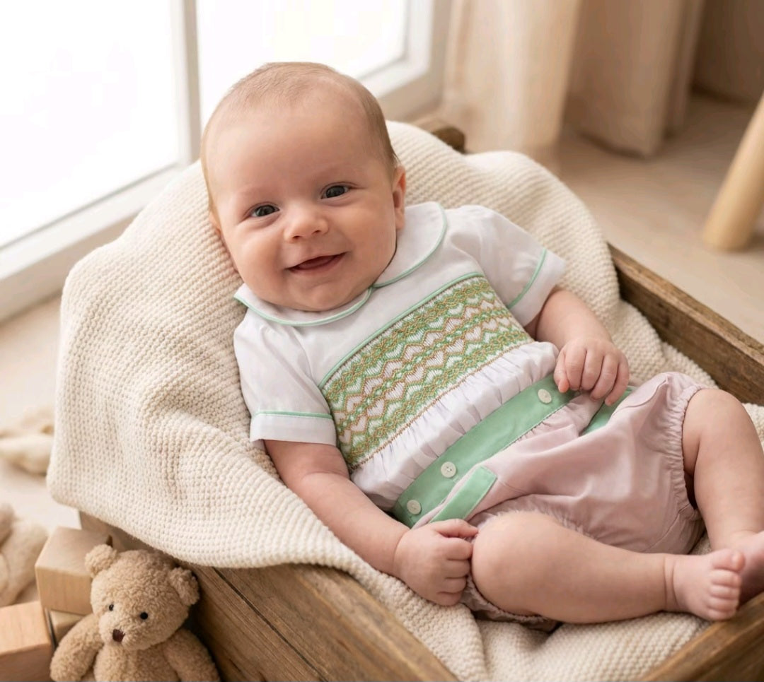 Ocean Baby Boys Smocked Creme Brulee Buster Suit (NB-3Yrs)