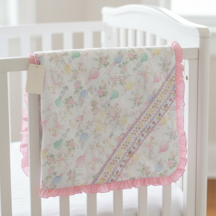 Ocean Baby Girls Pastel Teddy Smocked Ruffle Baby Blanket