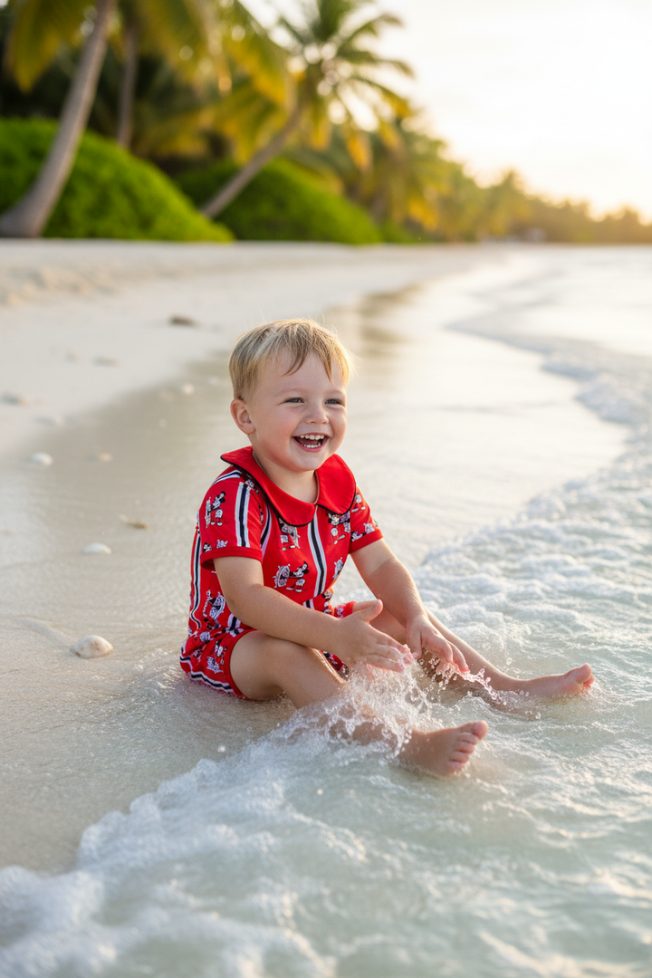 Ocean Baby Boys SteamBoat Mickey Neon Red Swimsuit with Poppers (3M-4YRS)