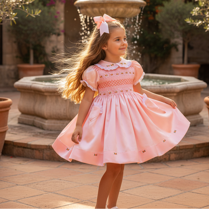 handmade smocked peach baby girls dress petticoat skirt 