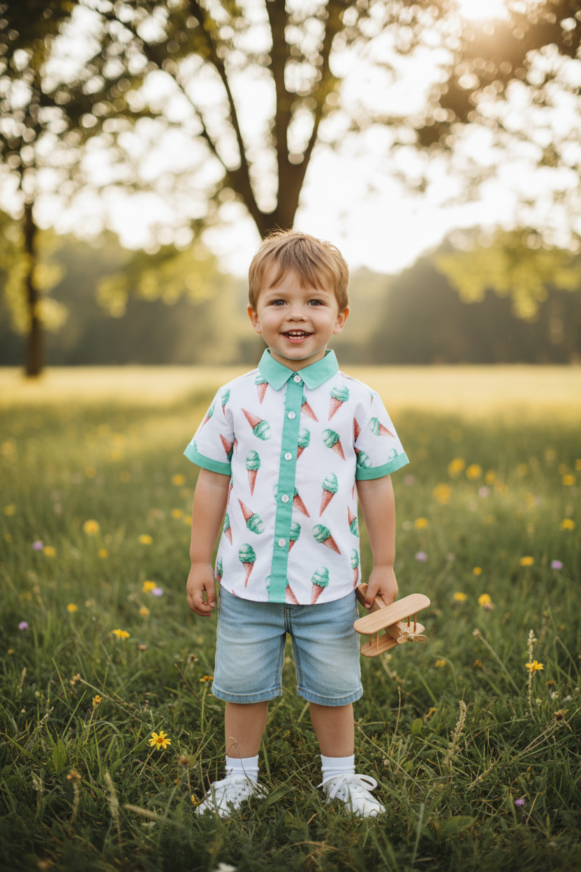 Ocean Baby Boys Mint Ice Cream Shirt (3M-10Yrs)