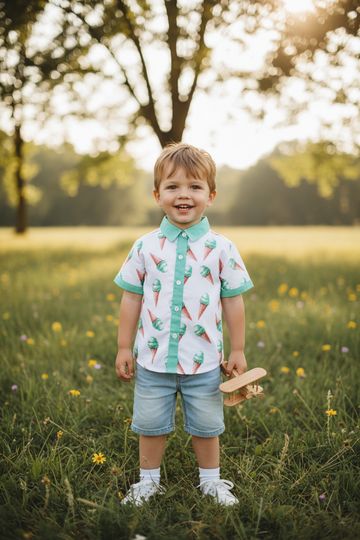 Ocean Baby Boys Mint Ice Cream Shirt (3M-10Yrs)