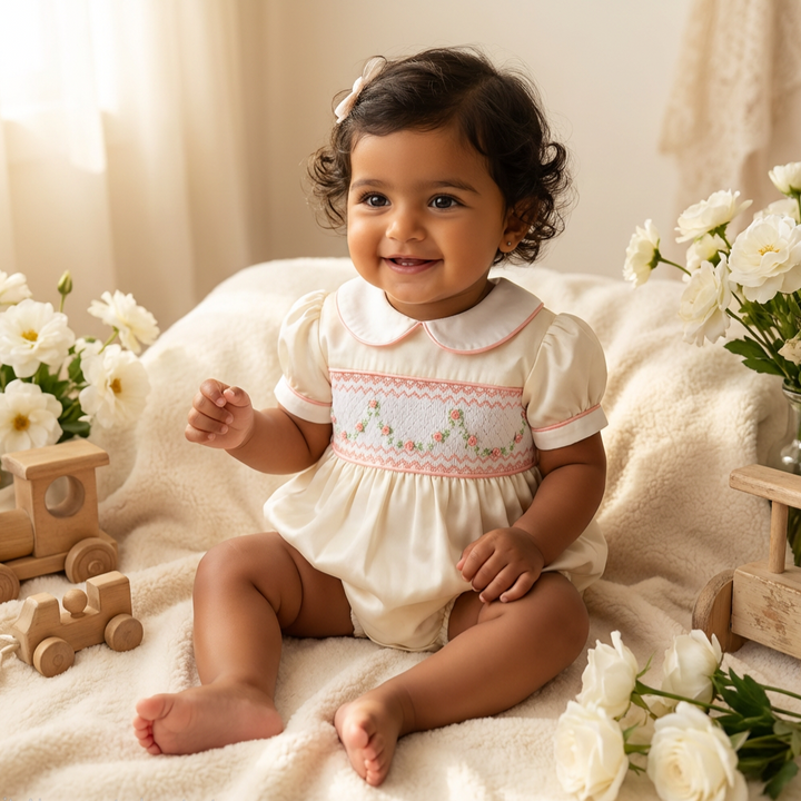 Ocean Baby Girls Buttercream Smocked Bubble Suit (NB-3Yrs)