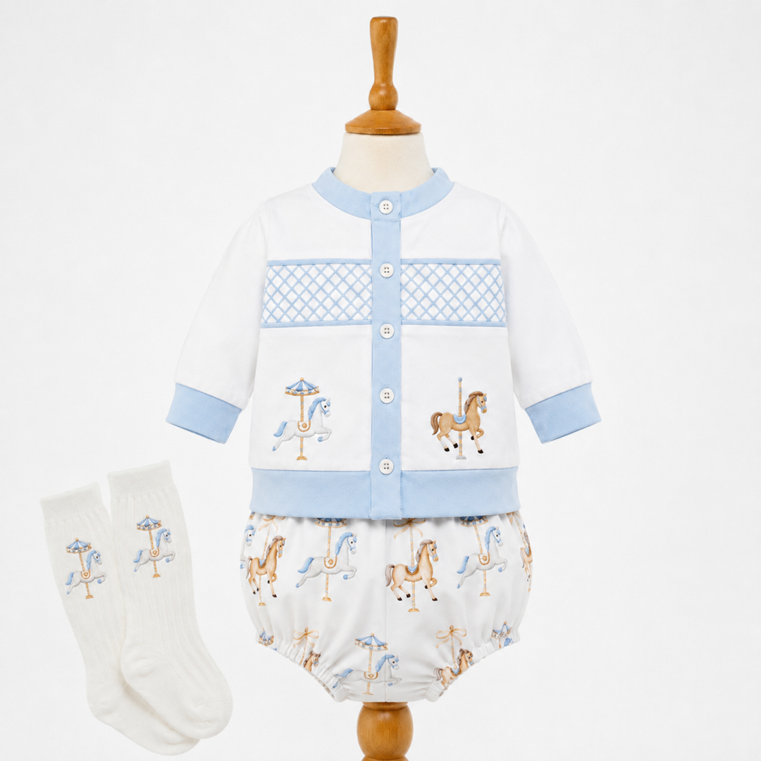 Ocean Baby Boys Carousel Smocked Cardigan & Pants Outfit (NB-3Yrs)