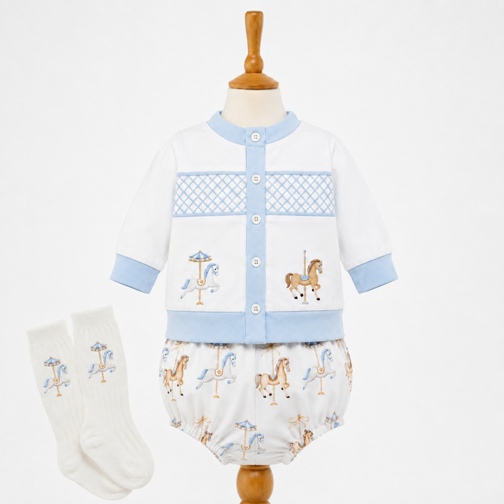 Ocean Baby Boys Carousel Smocked Cardigan & Pants Outfit (NB-3Yrs)