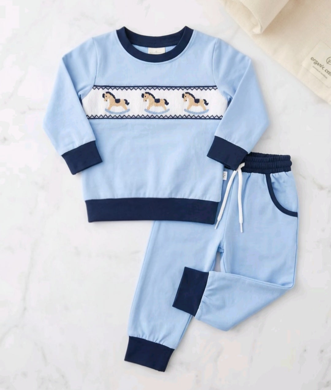 Ocean Baby Boys Smocked Rocking Horse Tracksuit Set (3M-5Yrs)