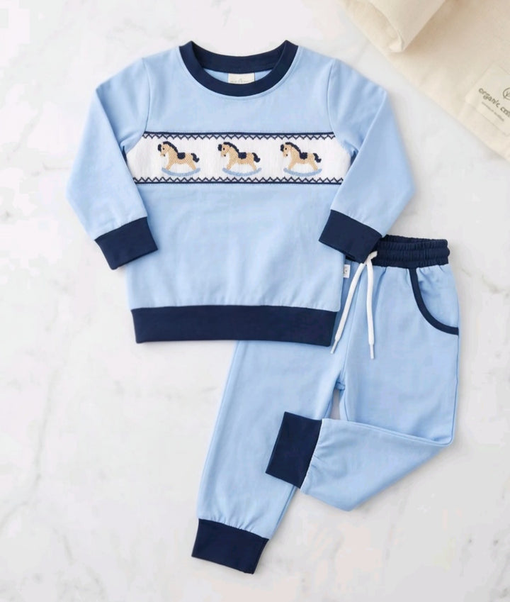 Ocean Baby Boys Smocked Rocking Horse Tracksuit Set (3M-5Yrs)