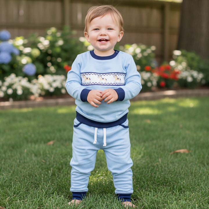 Ocean Baby Boys Smocked Rocking Horse Tracksuit Set (3M-5Yrs)