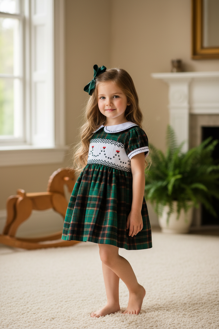 Ocean Baby Girls Hunter Green Plaid Smocked Petticoat Layered Dress (NB-10Yrs)