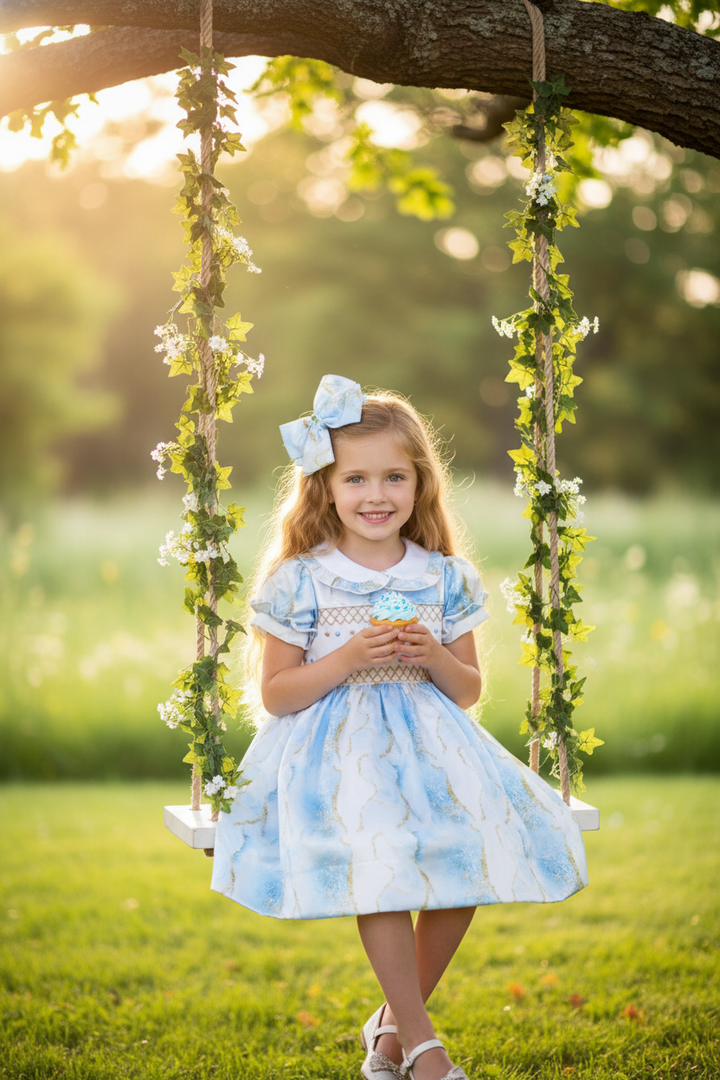 Ocean Baby Girls Topaz Marble Satin Smocked Petticoat Layered Dress (NB-8Yrs)