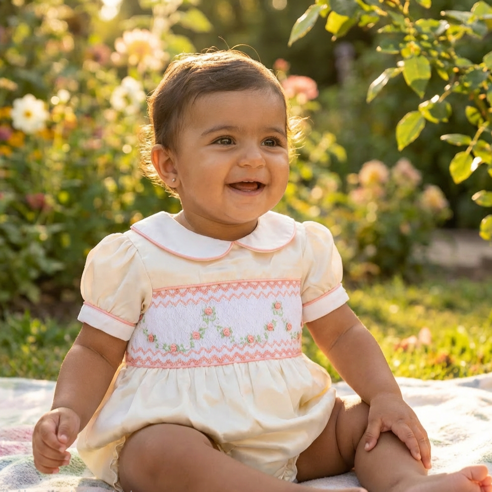 Ocean Baby Girls Buttercream Smocked Bubble Suit (NB-3Yrs)