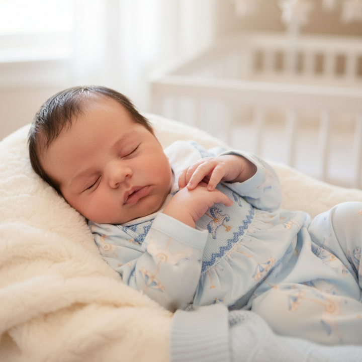 Ocean Baby Boys Smocked Pastel Carousel Sleepsuit (NB-18M)