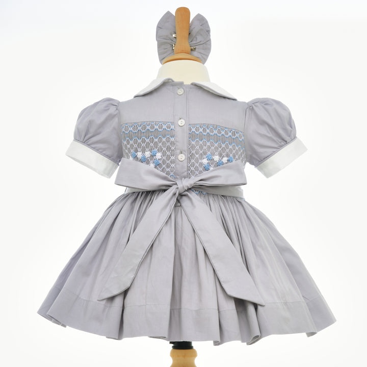 Ocean Baby Girls Platinum & Powder Blue Sateen Smocked Petticoat Layered Dress - (NB-10Yrs)