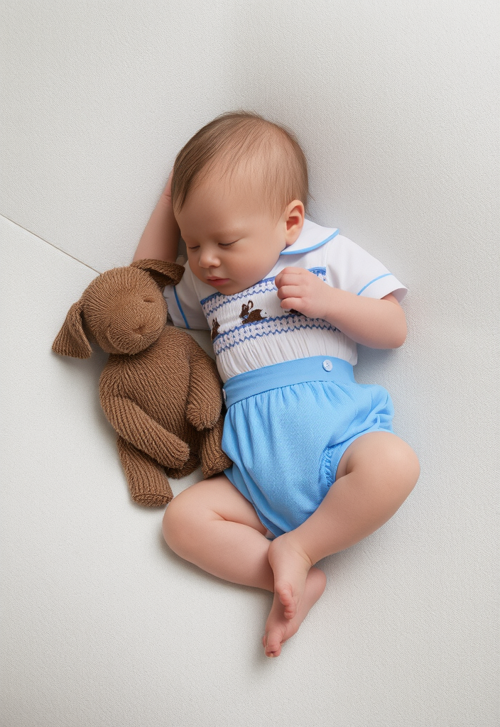 Ocean Baby Boys Blue Bunny Themed Smocked Buster Suit (NB-3Yrs)