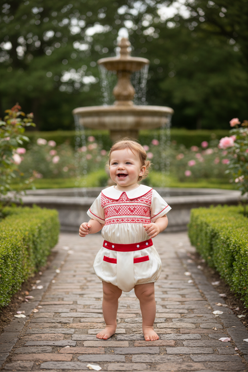 Ocean Baby Cream & Red Satin Buster Suit (NB-3Yr)