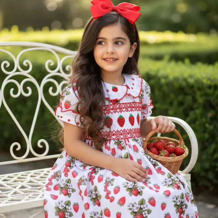 Ocean Baby Girls Strawberries Smocked Petticoat Layered Dress - (NB-8Yrs)