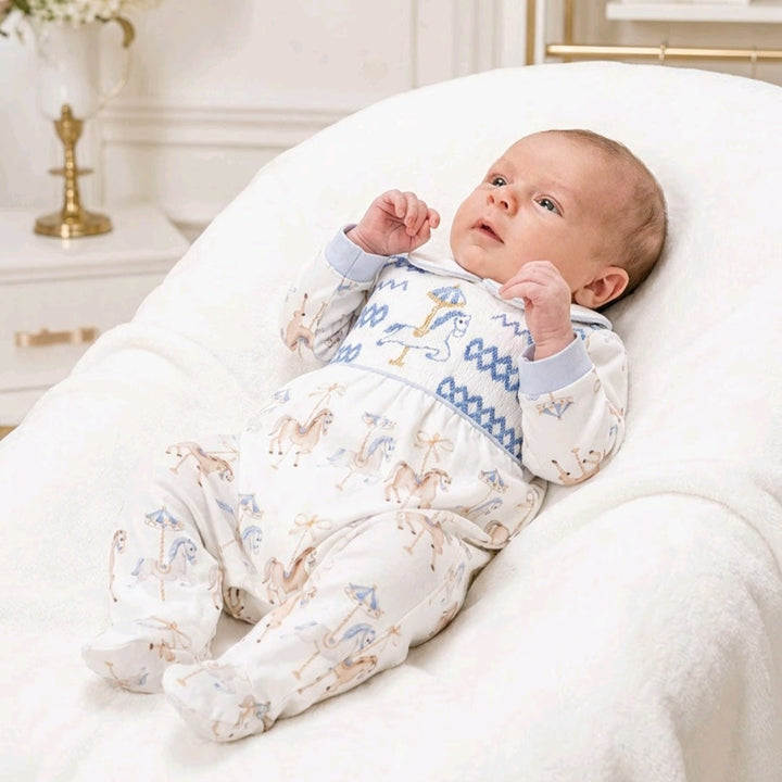 Ocean Baby Boys Carousel Smocked Sleepsuit & Bib Set (NB-18M)