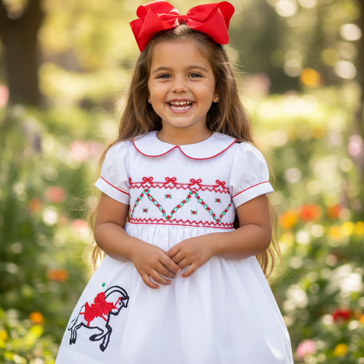 Ocean Baby Girls White Classic Carousel Smocked Petticoat Layered Dress - (NB-8Yrs)