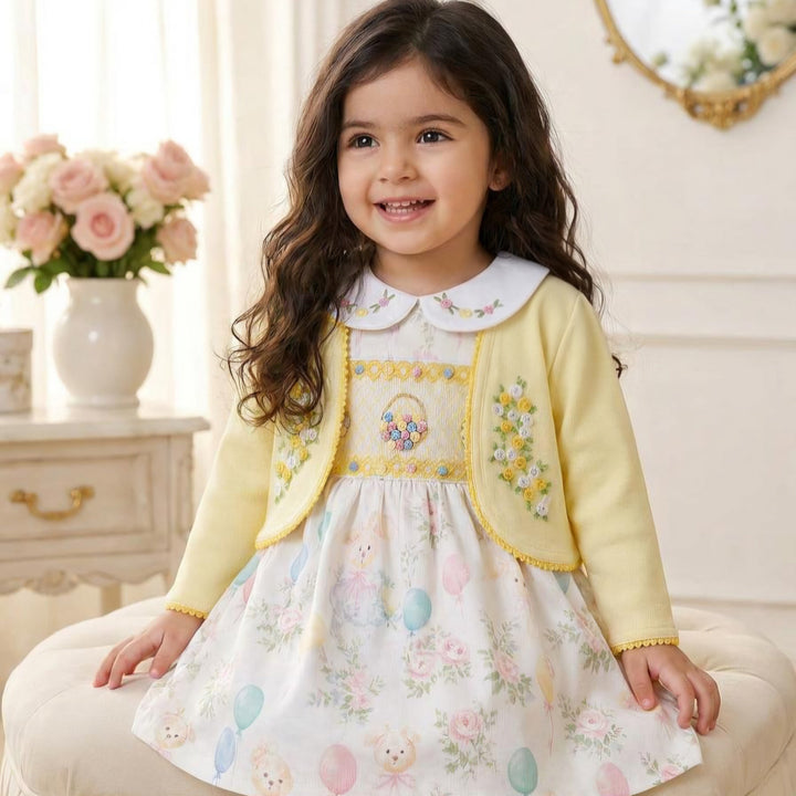 Ocean Baby Girls Smocked Pastel Teddy Bear Themed Dress (NB-6Y)
