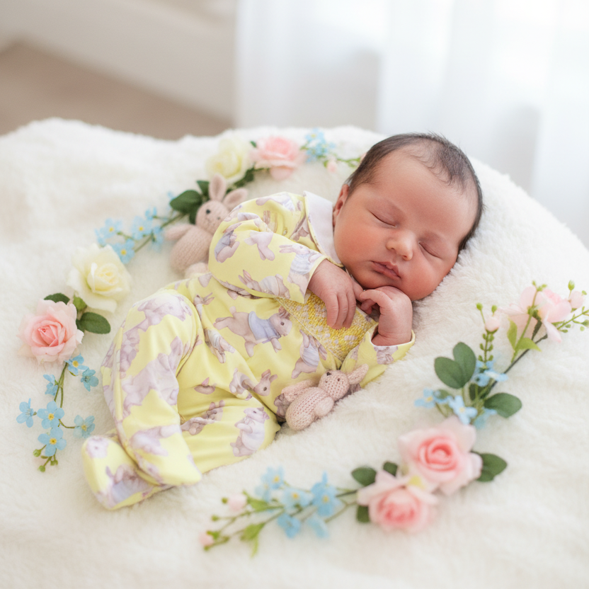 handmade lemon cotton baby boys sleepsuit with hand embroidery, button back, newborn 3 months 6 months 12 months 18 months 