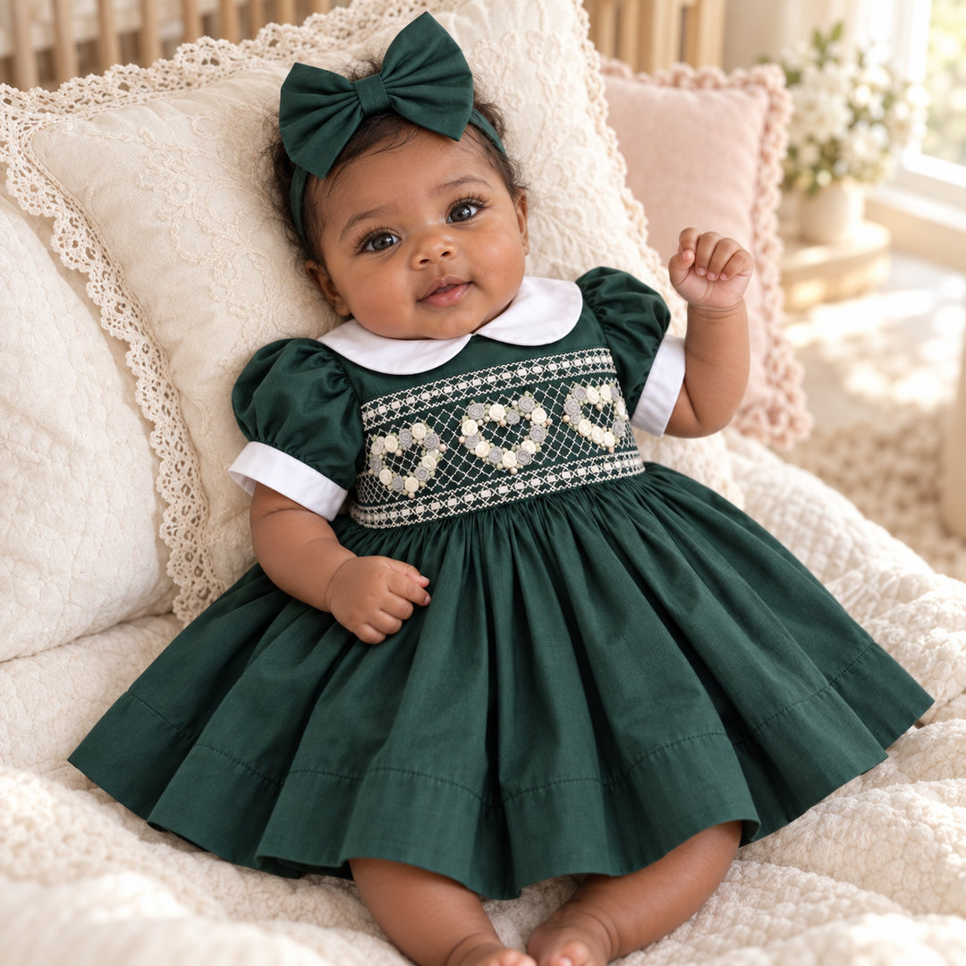 Ocean Baby Girls 'Forest Emerald' Heart Smocked Petticoat Layered Dress - (NB-10Yrs)