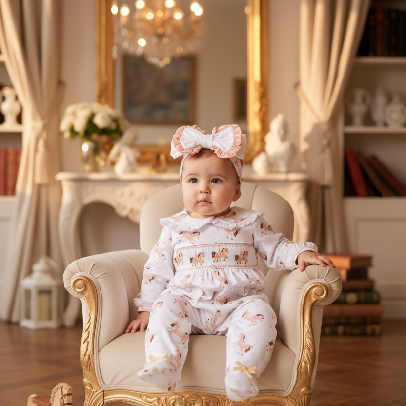 rocking horse themed baby girls sleepsuit set cotton baby onesie