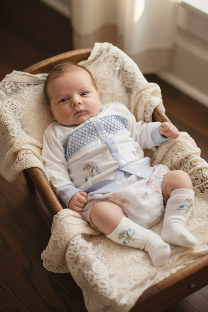 Ocean Baby Boys Carousel Smocked Cardigan & Pants Outfit (NB-3Yrs)