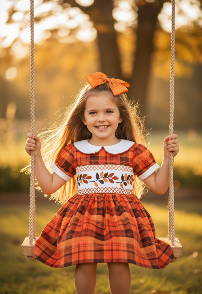 Ocean Baby Girls Smocked Autumn Leaves Petticoat Layered Dress - (3M-10Yrs)