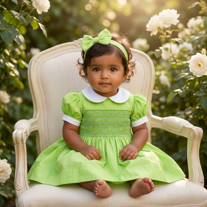 Ocean Baby Girls Apple Green Smocked Petticoat Layered Dress - (NB-8Yrs)