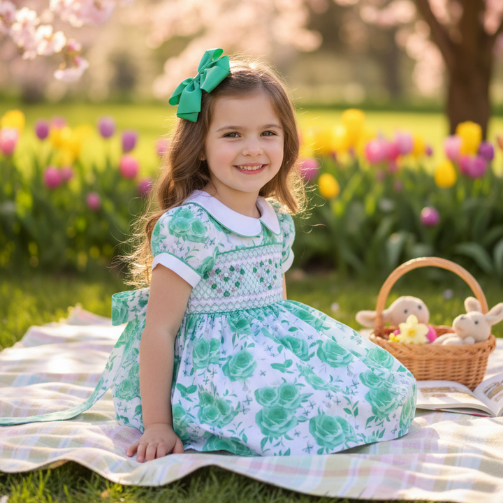 girls smocked mint party dress with petticoat skirt soft cotton dress newborn to 10 years 