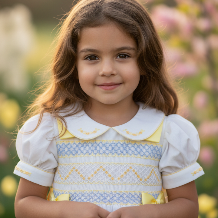 white cotton smocked girls dress petticoat skirt 