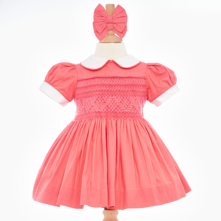 Ocean Baby Girls Pink Salmon Sateen Smocked Petticoat Layered Dress - (NB-10Yrs)