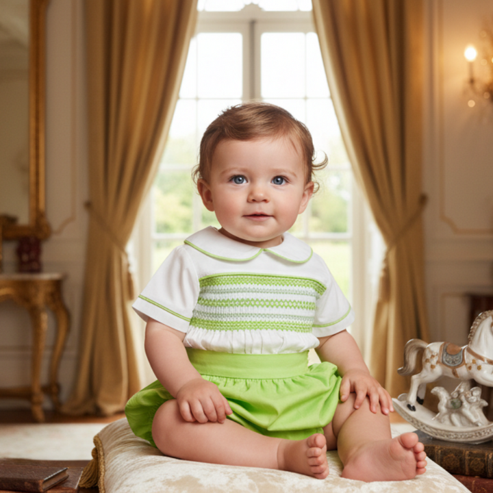 luxury baby boys green smocked handmade outfit
