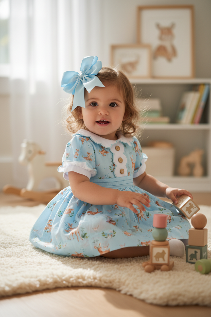 Ocean Baby Girls Classic Blue Bambi Petticoat Layered Dress (3M-10Yrs)