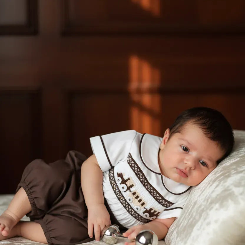 Ocean Baby Mulberry Bloom Train Themed Smocked Buster Suit (NB-3Yrs)