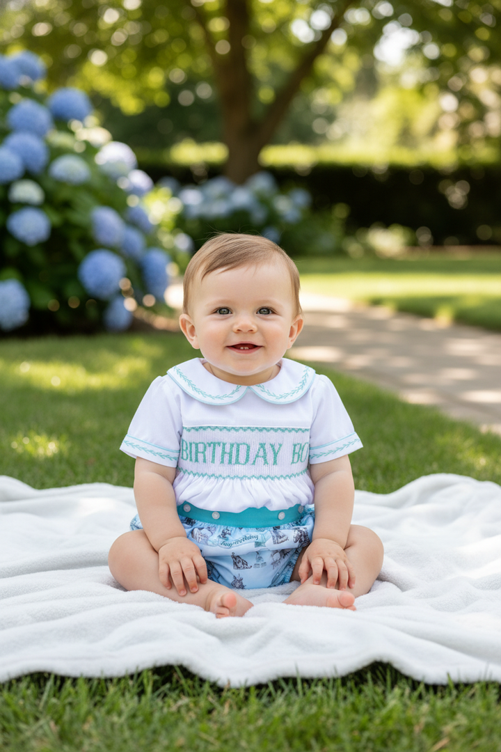 Ocean Baby Safari Birthday Boys Smocked Buster Suit Set (9M-3Yrs)