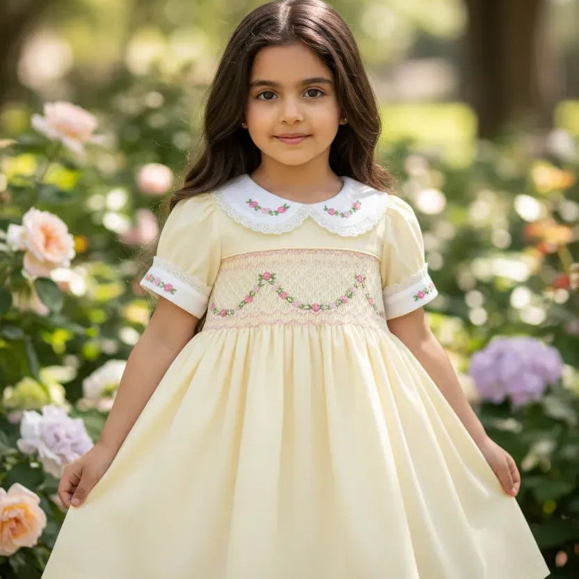 Ocean Baby Girls Buttercream Smocked Petticoat Layered Dress (NB-10Yrs)
