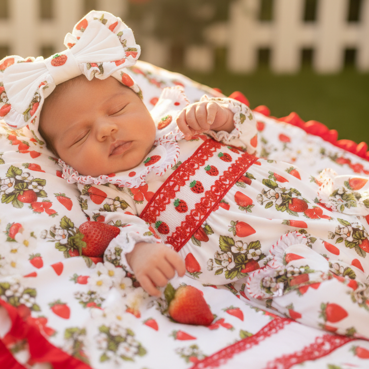 Ocean Baby Smocked Strawberry Sleepsuit & Headband Set (NB-18M)