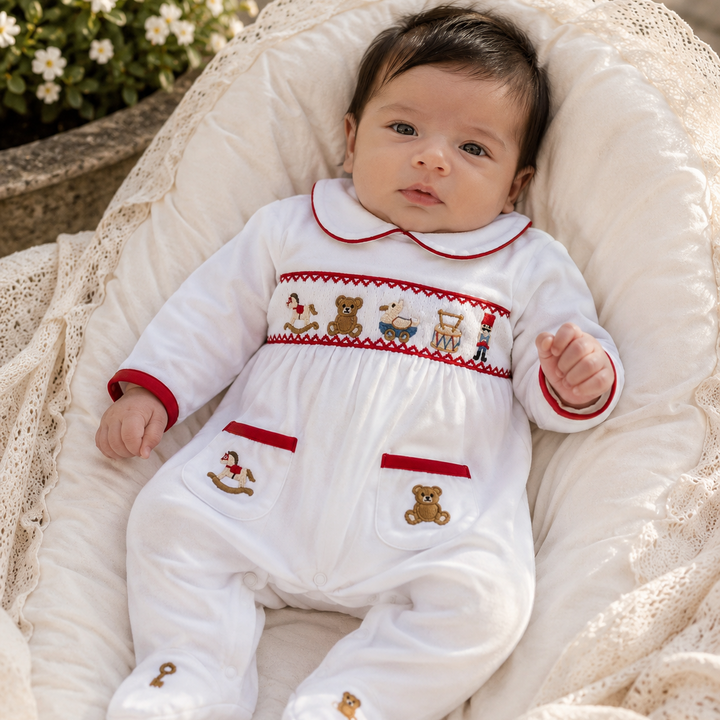 newborn baby boys smocked sleepsuits