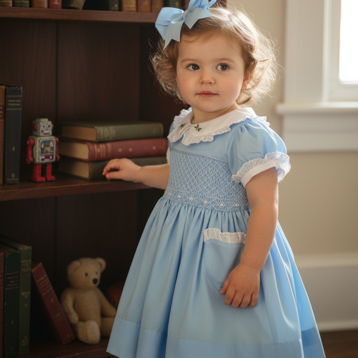 Ocean Baby Girls Exclusive Topaz Lux Collection Satin Smocked Petticoat Layered Dress (3M-8Yrs)