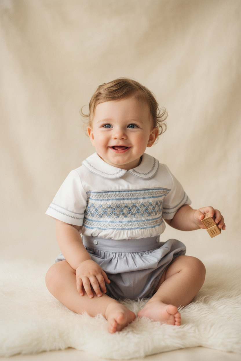 Ocean Baby Boy's Platinum & Powder Blue Sateen Buster Suit (NB-3Yrs)